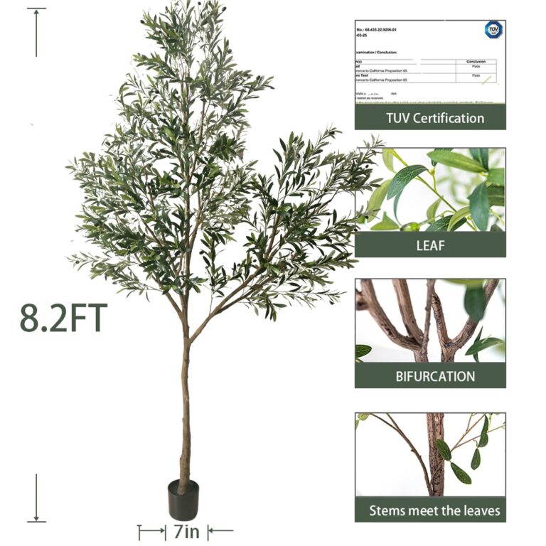 Phimos Artificial Olive Tree Tall Fake Potted Olive Silk Tree with Planter Large Faux Olive Branches and Fruits Artificial Tree for Modern Home Office Living Room Floor Decor Indoor (8.2FT) - Image 5
