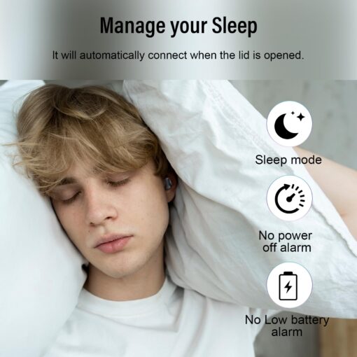 DUSONLAP Sleep Earbuds Bluetooth 5.4 in Ear Light-Weight Headphones, Mini Sleep Headphones Small Design for Side Sleepers, 47H Playtime with Charging Case, Clear Calls Earphones, Gray Blue - Image 3