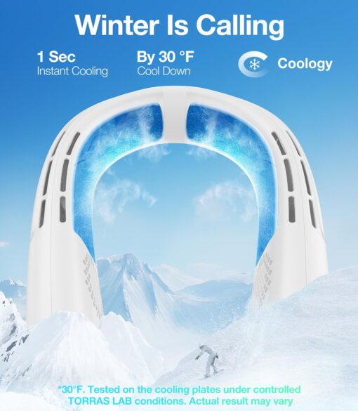 TORRAS COOLIFY 2S Neck Air Conditioner, Portable Personal Cooler and Heater Strong Wind, 3-Speed, App Control Neck Fan Rechargeable, Storm White - Image 6