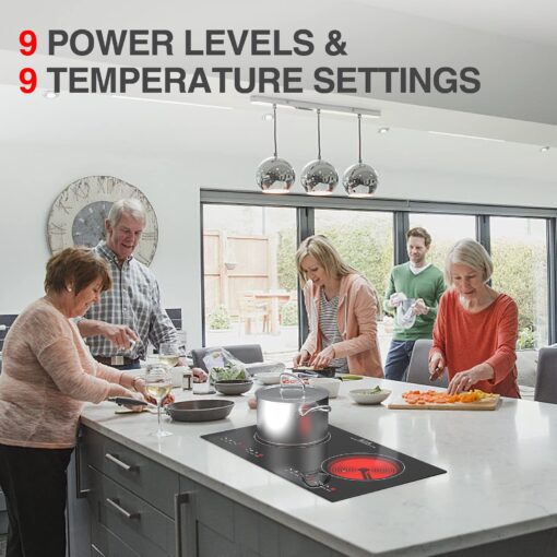 Electric Cooktop 24 Inch,Electric Stove 2 Burners 110V Built-in and Countertop Plug in 2400w,LED Touch Screen,9 Heating 9 Temperature,Overheat Protection,Kids Lock & Timer,Suitable for all Pans - Image 6