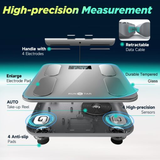 Runstar Digital Bathroom Scale for Body Weight, Body Fat, BMI 28 Measurements, Innovative 8-Electrode Smart Scales FSA or HSA Eligible with Voice Prompt Function High Accurate Bluetooth Weight Machine - Image 6