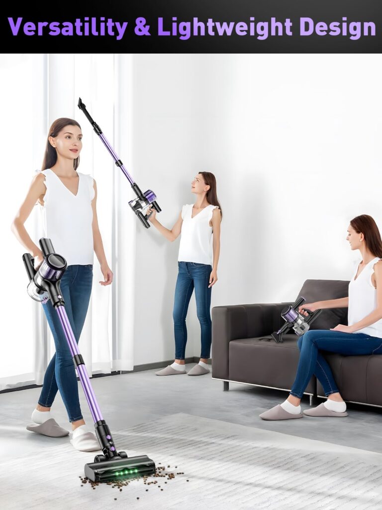 Cordless Vacuum Cleaner, 33Kpa 10-in-1 Stick Vacuum with Extra-Long Hose, Anti-Tangle Brush, Green LED Light, Lightweight Rechargeable Vacuum Cleaner for Home,Hardwood Floors,Carpets,Dryer,Vent - Image 2