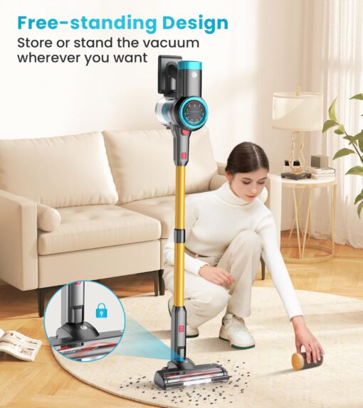 CHEBIO Cordless Vacuum Cleaner, 550W/45Kpa Vacuum Cleaners for Home with Self-Standing, MAX 60Mins Vacuum with LED Display, Anti-Tangled Stick Vacuum, Lightweight Vacuum Cleaner for Carpet/Pet Hair - Image 9