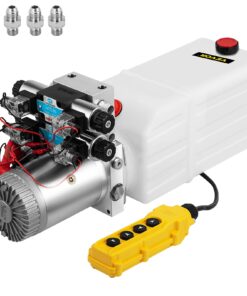 Happybuy Hydraulic Pump 12V DC Hydraulic Power Unit Double Acting Double Solenoid Hydraulic Power Pack Unit with 8L Plastic Tank Max Pressure 200 Bar for Car Liftng