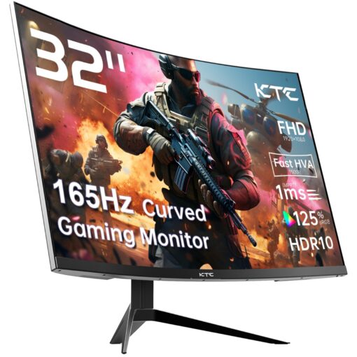 KTC 32 Inch FHD 1080p Curved Gaming Monitor - VA 1500R Curved Monitor, 165Hz 1ms MPRT, FreeSync & G-Sync, 122% sRGB, DP/HDMI, VESA, HDR10 for Gaming Home Office Business