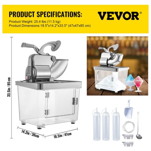 VEVOR 110V Commercial Ice Crusher 661LBS/H, ETL Approved 300W Electric Snow Cone Machine with Dual Blades, Stainless Steel Shaved Ice Machine with Safety On/Off Switch for Family, Restaurants, Bars - Image 4