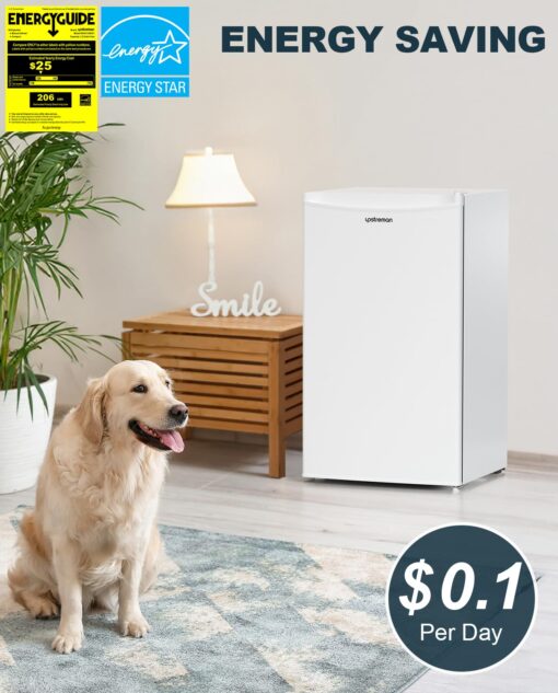 Upstreman 3.2 Cu.Ft Mini Fridge with Freezer, Single Door Mini Fridge, Dorm Fridge, Adjustable Thermostat, Mini Refrigerator for Dorm, Office, Bedroom, White-BR321 - Image 9