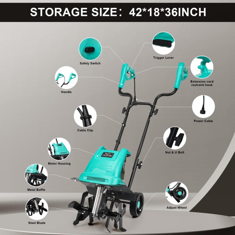 IncwBo 13.5 Amp 12 Inch Electric Tiller/Cultivator with 4 Steel Tines, 8'' Tilling Depth Small Garden Tiller for Gardening, Corded Rototiller with Adjustable Wheels - Image 2