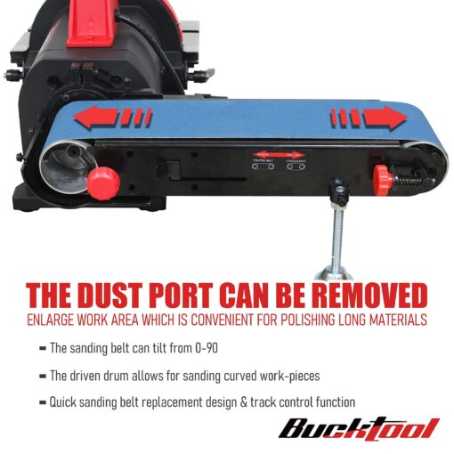 BUCKTOOL Pro 1HP Bench Belt Sander for Metal Working, 4 x 36 in Belt and 8 in Disc Sander with 1HP Direct-drive Motor, Benchtop Belt Disc Sander for Metalworking, BD4801-M - Image 3