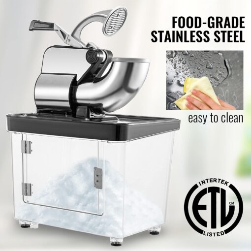 VEVOR 110V Commercial Ice Crusher 661LBS/H, ETL Approved 300W Electric Snow Cone Machine with Dual Blades, Stainless Steel Shaved Ice Machine with Safety On/Off Switch for Family, Restaurants, Bars - Image 2