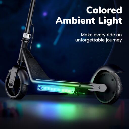 iScooter IK3 Electric Scooter for Kids Ages 6-12, 150W Motor, LED Display, 3 speeds Adjustable, Colorful Lights, Double Brake, Kids Electric Scooter with Magnetic Charging, Light Pink (Black) - Image 4