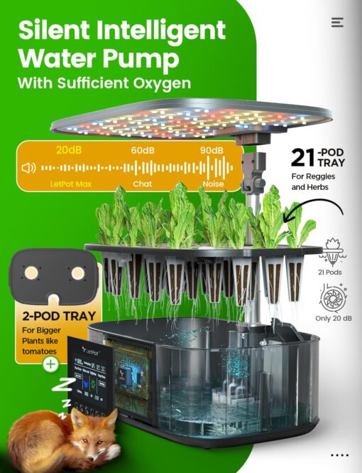 LetPot LPH-Max Hydroponics Growing System Kit, 21 Pods APP & WiFi Automatic Controlled Smart Indoor Garden with 36W LED Grow Light, Auto Drip Irrigation Kits, Self-Managed Nurturing & Watering - Image 4