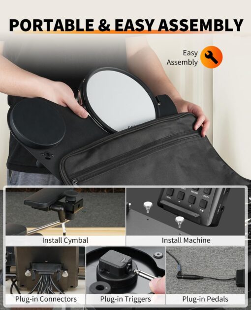 LEKATO Electronic Drum Set, Portable Electric Drum Set for Beginner with Quiet Mesh Snare Drum Pads, 220+ Sounds, USB MIDI, 2 Switch Pedal, Electric Drum Kit with Sticks, Travel Bag - Image 5