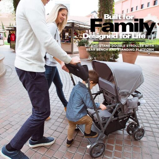 Joovy Caboose Ultralight Sit and Stand Double Stroller with Rear Bench and Standing Platform, 3-Way Reclining Seats, Optional Rear Seat, and Universal Car Seat Adapter (Red) - Image 5