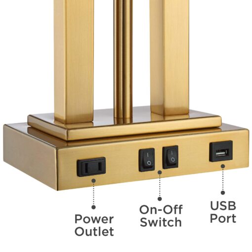 Possini Euro Design Deacon Modern Desk Table Lamp with USB and AC Power Outlet in Base LED Gooseneck 26" High Antique Brass Oatmeal Linen Drum Shade for Living Room Bedroom Bedside Nightstand - Image 6