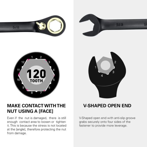 STARWORK TRUE MECHANIC™ 20 Pc. 120T Reversible Ratcheting Combination Wrench Set, Long Pattern, SAE, Metric, Professional, With Portable Roll-Up Pouch Bag - Image 2