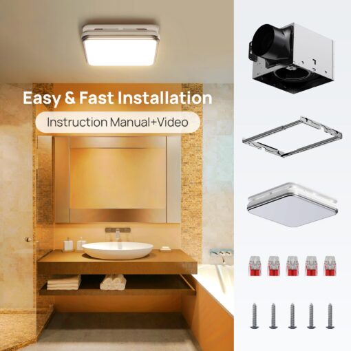 Consciot Bathroom Exhaust Fan with Light, 110/160 CFM Adjustable, 1.0 Sone, suitable for square mounting hole 11.39 x 10.42 inches, 1500lm LED Light 3000K/4000K/5000K Selectable & 2700K Nightlight - Image 5