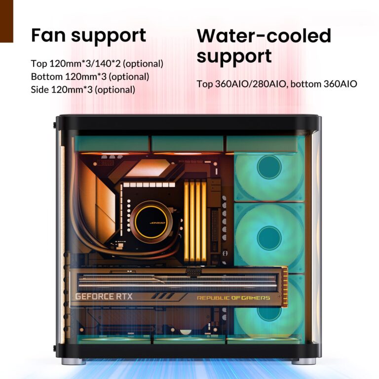 JONSBO TK-2 Black ATX Mid-Tower Pc Case,Hyperboloid Glass Design, Separated Cabinet Structure, Al Alloy Shell Desktop Computer Case, Support BTF Motherboard/ATX Power supply/360 AIO, Black - Image 5