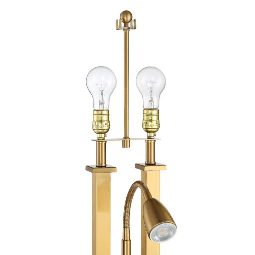 Possini Euro Design Deacon Modern Desk Table Lamp with USB and AC Power Outlet in Base LED Gooseneck 26" High Antique Brass Oatmeal Linen Drum Shade for Living Room Bedroom Bedside Nightstand - Image 2