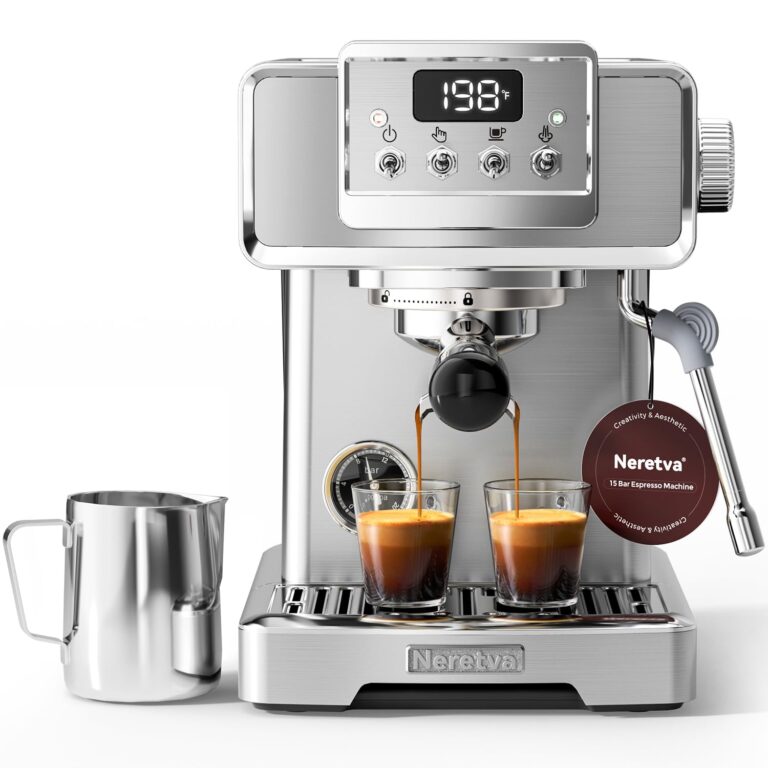 Neretva Espresso Coffee Machine with Pressure Gauge, 15Bar Instant Heating Espresso Machine Beginner-Friendly Espresso Maker Stainless Steel for Home Barista, Latte Machine, Cappuccino Machine