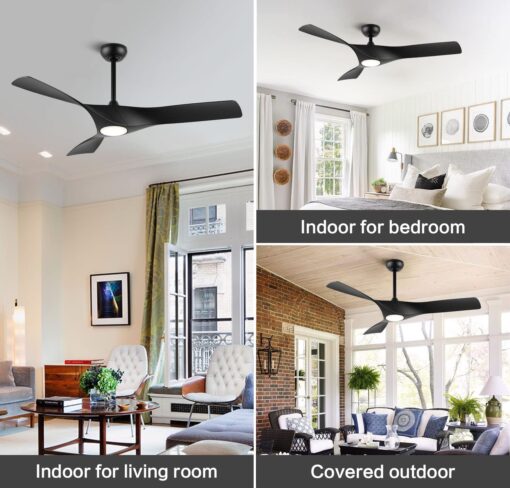 WINGBO 52" DC Ceiling Fan with Lights and Remote, Matte Black Ceiling Fan, 3 Curved ABS Blades, 6-Speed Reversible DC Motor, Modern Ceiling Fan for Kitchen Bedroom Living Room, ETL Listed - Image 5