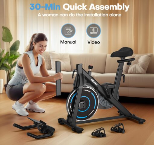 Exercise Bike, CHAOKE Quiet Magnetic Resistance 300LB Capacity Stationary Bike for Home with App Compatible, Indoor Bike with Comfortable Seat and Digital Display - Image 4