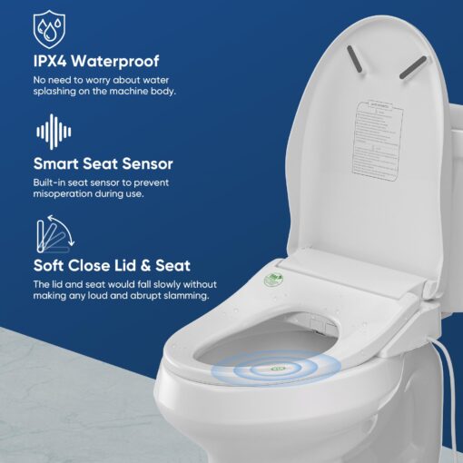 BATHKITY Smart Bidet Toilet Seat, Electric Heated Toilet Seat with Instant Warm Bidet Wash & Warm Air Dryer, Self-Cleaning Stainless Steel Nozzle, Soft Close Lid, Elongated - Image 5