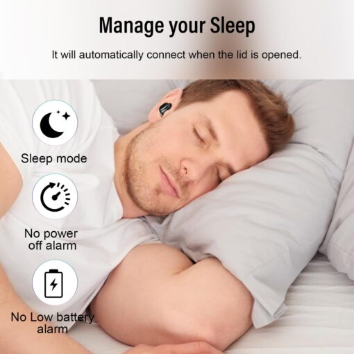DUSONLAP Sleep Earbuds Bluetooth 5.4 in Ear Light-Weight Headphones, Mini Sleep Headphones Small Design for Side Sleepers, 47H Playtime with Charging Case, Clear Calls Earphones, Mysterious Black - Image 3