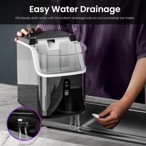 Nugget Ice Maker Countertop, 35Lbs/Day Portable Table Top Machine with Chewable & Crushed Ice, Self-Cleaning, One-Touch Operation for Home(Stainless Steels Black) - Image 3
