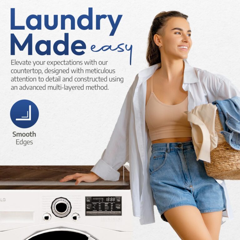 OfficeSimpli Washer Dryer Countertop, Made in USA, Non-Slip Pads, Laundry Room Wood Topper, Washer Dryer Cover for Top, Laundry Guard, Laundry Countertop (California Walnut, Standard (27.5" x 54")) - Image 3