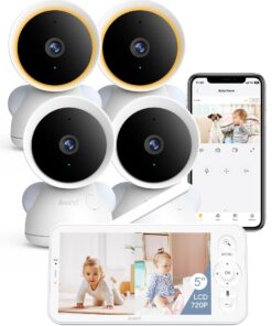 ARENTI Split-Screen Baby Monitor, 5" HD Video Baby Monitor with 4 Cameras and Audio, 720P Color Display,Night Vision, 4X Zoom,Temp& Humidity Sensor(4 Camera)