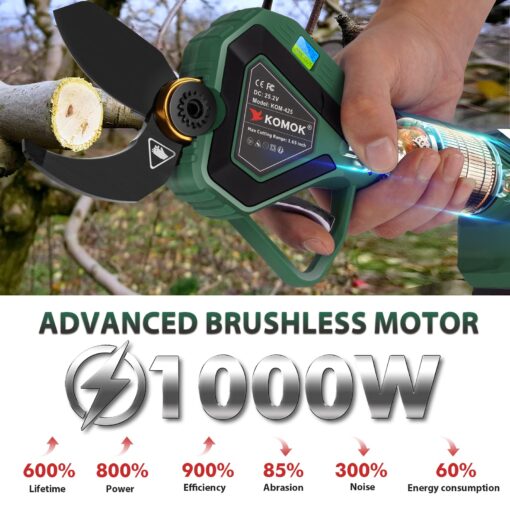 KOMOK Electric Pruning Shears, Professional Cordless Electric Pruners Battery Powered Tree Branch Cutter with 2 Rechargeable 2 Ah Lithium Batteries, 1.65" (42mm) Cutting Diameter 8-10 Working Hours - Image 4