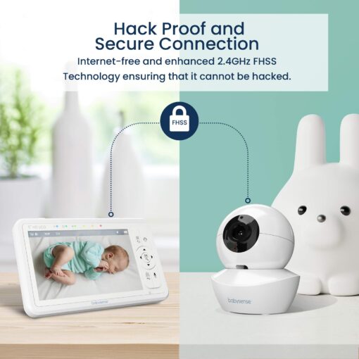 Babysense 5" HD Split-Screen Baby Monitor, Video Baby Monitor with 2 Cameras and Audio, Night Light, 1000ft Range, Two-Way Audio, 4X Zoom, Night Vision, 4000mAh Battery - Image 7