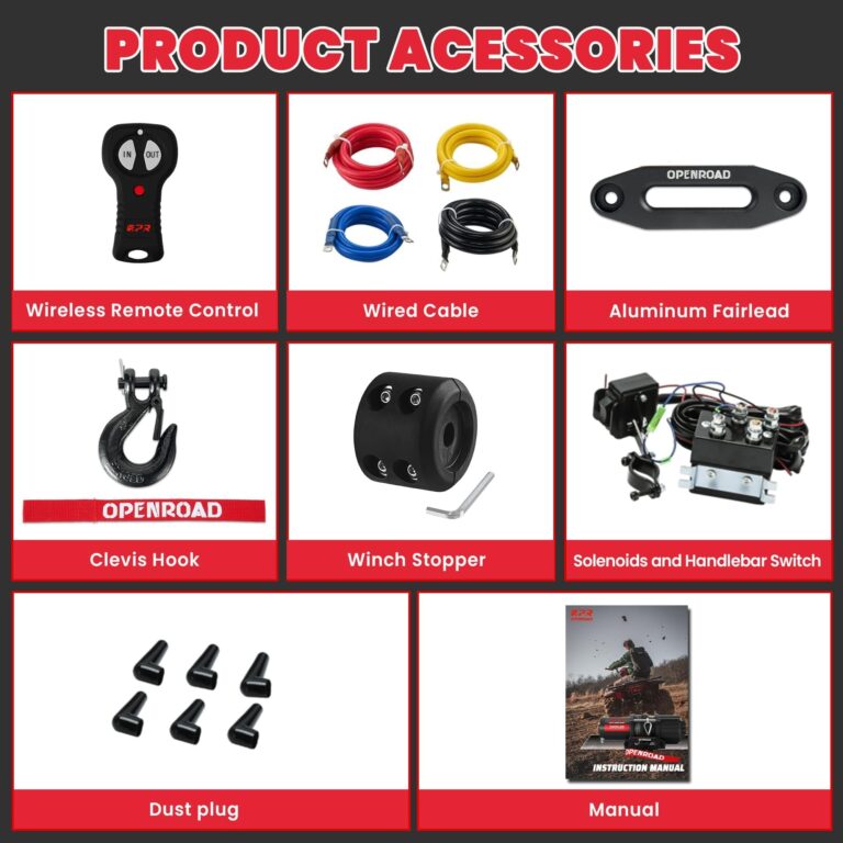 OPENROAD 4500 lb ATV/UTV Winch,Waterproof IP67 Electric Winch with 1/4"×50' Synthetic Rope,Wireless Remote and Winch Stopper (4500lb Without Mounting Plate) - Image 8