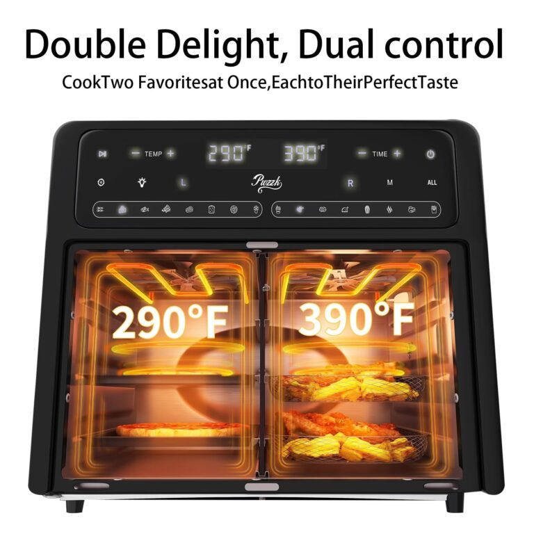 PwZzK Dual Zone Air Fryer Oven with French Glass Door 25.4QT Large Capacity Family Meals 16-in-1 Preset Menus LED Screen Advanced Dual-Fan 360° Heat Circulation Quick Even Cooking Results - Image 6