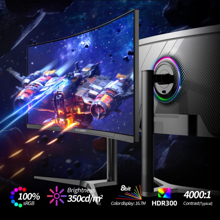 CUNPU 34 Inch UltraWide Curved Gaming Monitor, WQHD 3440x1440p 165Hz Monitor, HVA Panel, 1500R Curvature, sRGB 100%, HDR 300, FREESYNC, Height/Tilt/Swivel Adjustable Stand, HDMI/DisplayPort - Image 7