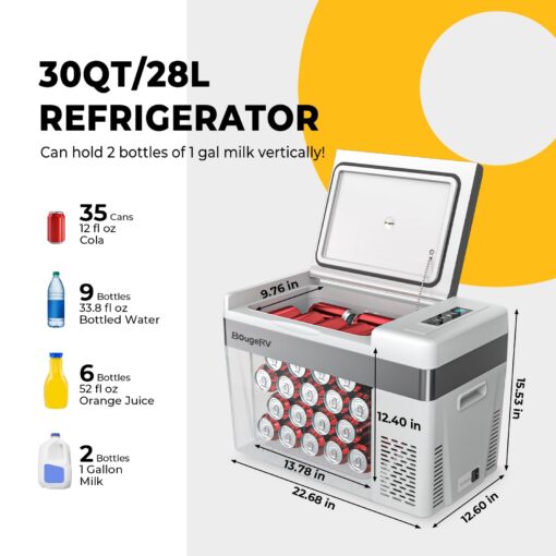 BougeRV 12 Volt Refrigerator With Cover 12V Car Fridge 30 Quart Portable Freezer Compressor Cooler Compressor Freezer, 12/24V DC 110~240V AC, -7℉~50℉ for Truck RV SUV - Image 6