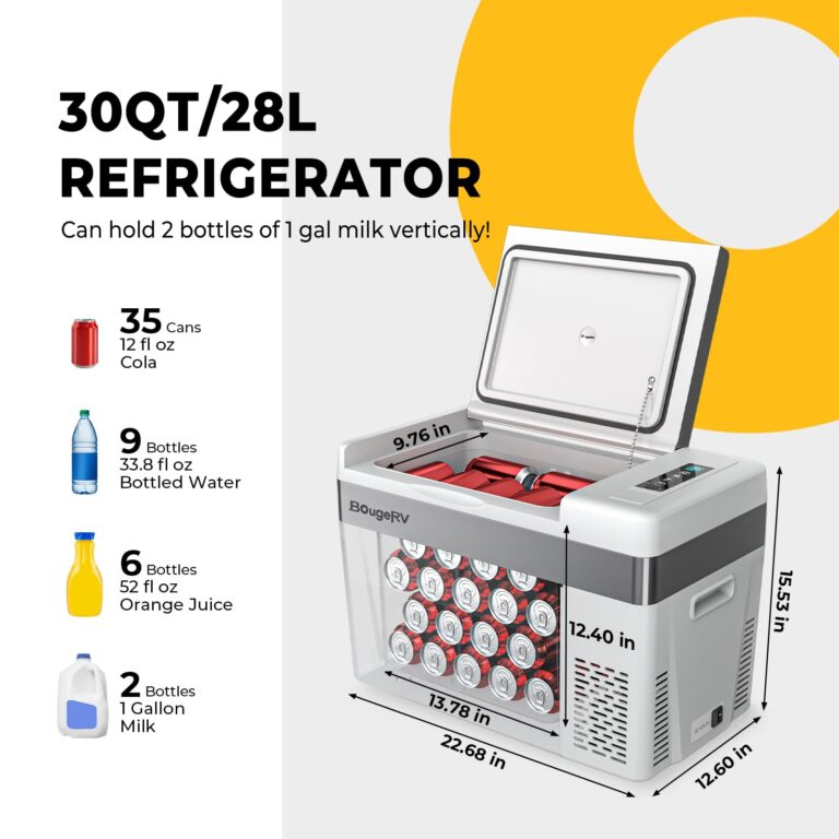 BougeRV 12 Volt Refrigerator With Cover 12V Car Fridge 30 Quart Portable Freezer Compressor Cooler Compressor Freezer, 12/24V DC 110~240V AC, -7℉~50℉ for Truck RV SUV - Image 6