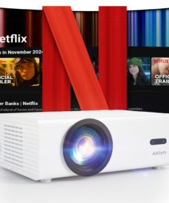 AKIYO Smart Projector With WiFi and Bluetooth, 600ANSI Portable Mini, 50% Zoom, Native 1080P Compatible With iOS/Android/HDMI/USB - Netflix Licensed & Auto Focus/Keystone