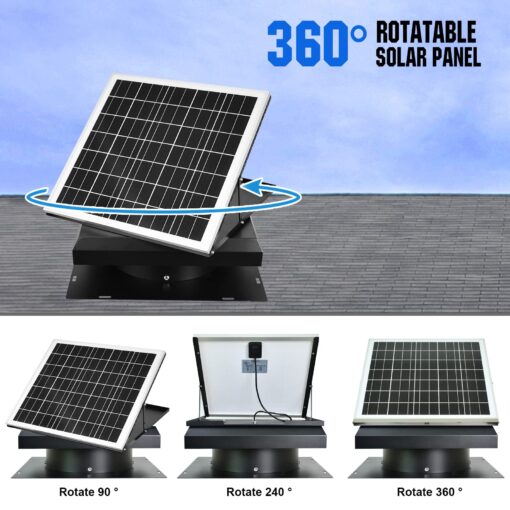 DC HOUSE 32 Watt Solar Attic Fan Solar Powered Roof Exhaust Fan Up to 3000 Sq Ft,2500 CFM Metal Shell Solar Vent with Brushless Motor, Hail and Weather Resistance - Image 6