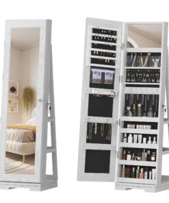 SDHYL 360° Rotating Full-Length Mirror Jewelry Cabinet - Standing Mirror with Jewelry Storage, Makeup Organizer & Lock, 63"x15", Perfect for Girls, Women, and Home Decor