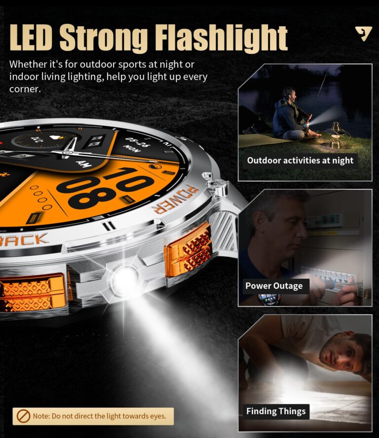 LIGE GPS Smart Watch for Men, 1.43" AMOLED/LED Flashlight/Compass Smartwatch, IP68 Waterproof/Swim Mode/100+ Sports Mode Fitness Tracker Watch, Military Smart Watches for Android iPhone Compatible - Image 9