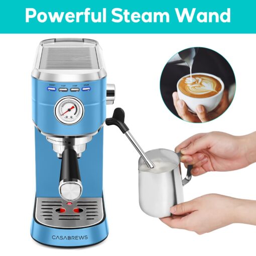 CASABREWS Espresso Machine 20 Bar, Stainless Steel Espresso Maker with Milk Frother Steam Wand, Professional Coffee Machine with 34oz Removable Water Tank, Baby Blue - Image 6