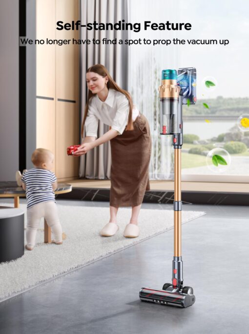 Cordless Vacuum Cleaner, 550W 45KPA 60 Mins Runtime Self-Standing Vacuum Cleaners for Home, Stick Vacuum with Charging Dock Station Removable Battery, Handheld Vacuum for Pet Hair/Carpet/Floor - Image 6