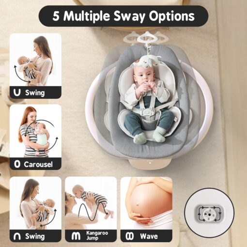Baby Swing for Infants, Electric Baby Swing with Remote Control, 5 Motions & 4 Speeds, Infant Swings with 8 Lullabies, and 180° Rotating Seat, Indoor & Outdoor Use - Image 7