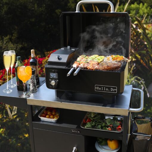 Hello.Dr Portable Wood Pellet Grill and Smoker,Electric Outdoor 8 in 1 Tabletop Grills for RV Camping Tailgating RV Cooking BBQ, Intelligent Temperature Control and Superheated Steam Technology,Red - Image 2
