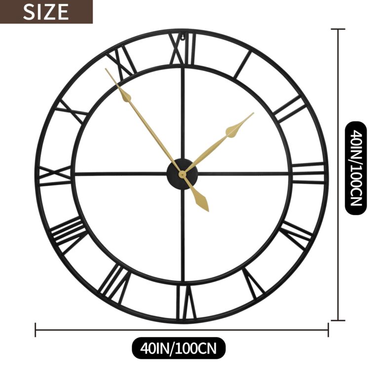 LEIKE 40 Inch Extra Large Modern Wall Clock, Oversize Rustic Round Nearly Silent Battery Operated, Black Metal Roman Numerals Wall Clocks for Living Room, Bedroom, Entrance Home Decor - Image 7
