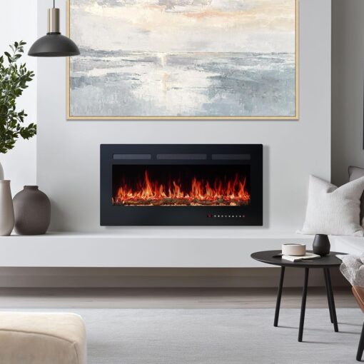 Sweetcrispy 60" Electric Fireplace Wall Mounted or Recessed Insert, 1500W/750W Freestanding Fireplaces Heater with Remote Control,13 Adjustable Flame Color, 12H Timer, Touch Screen - Image 5