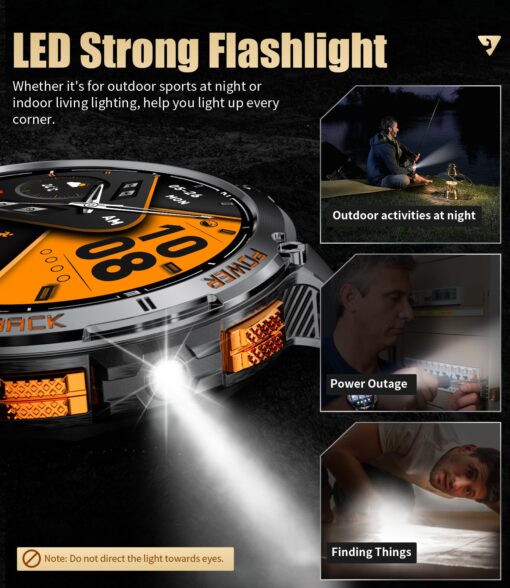 LIGE GPS Smart Watch for Men, Compass/LED Flashlight/1.43" AMOLED Smartwatch, IP68 Waterproof/Swim Mode/100+ Sports Mode Fitness Tracker Watch, Men's Smart Watch for Android iPhone Compatible - Image 9