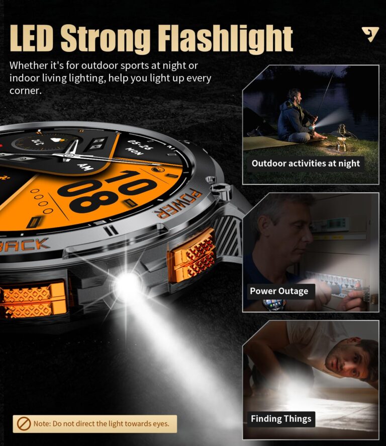 LIGE GPS Smart Watch for Men, Compass/LED Flashlight/1.43" AMOLED Smartwatch, IP68 Waterproof/Swim Mode/100+ Sports Mode Fitness Tracker Watch, Men's Smart Watch for Android iPhone Compatible - Image 9